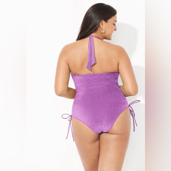 NWT *Lilac* Swimsuits for All SPARKLE LOOP STRAP RUCHED ONE PIECE - Picture 3 of 3